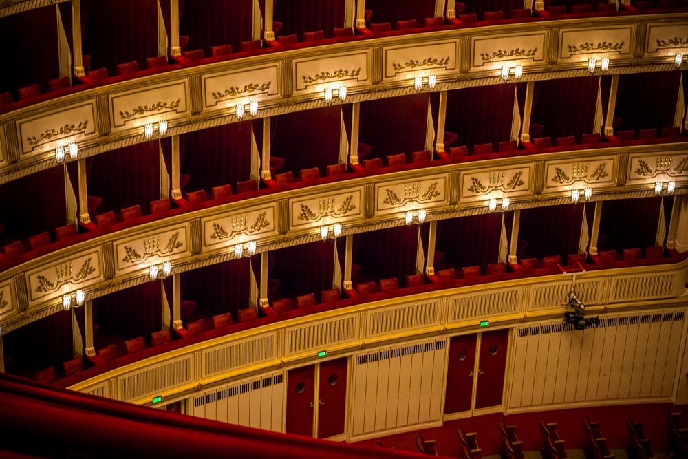 Какое чарующее освещение и красные, почти бархатные кресла в Венской опере.